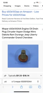 RPM Magnetic Oil Drain Plug 1/2-20 With Gasket - Fits Dodge & Jeep - Part 65203