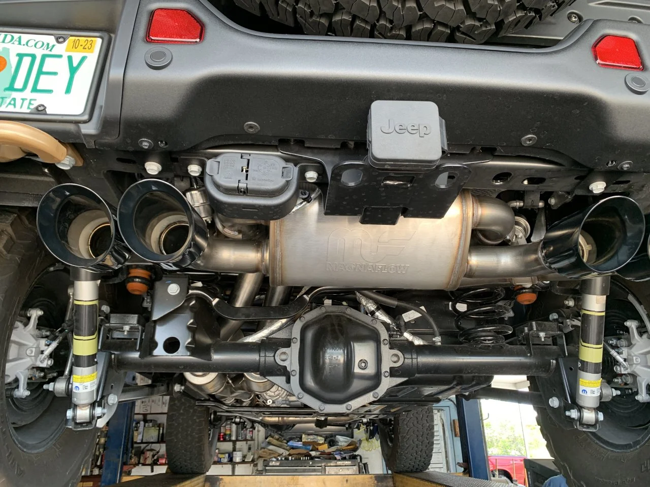 Jeep 392 Magnaflow muffler pic closeup rear on lift....JPG Jeep 392